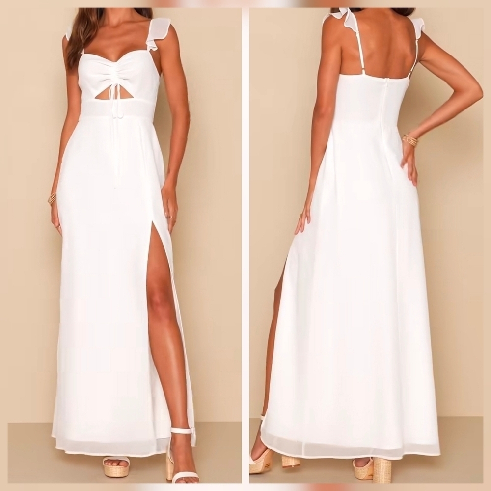Lulus The Way to Love White Sleeveless Ruffled Cutout Maxi Dress
